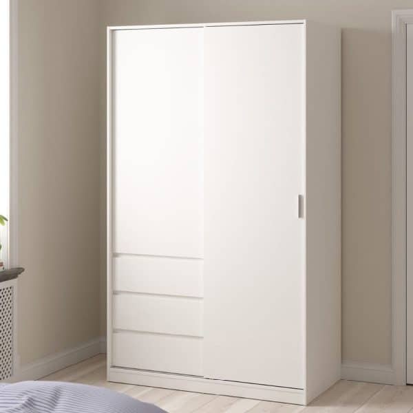 Nakou Wooden Wardrobe With 1 Sliding Door 3 Drawers In White | Bed Sava