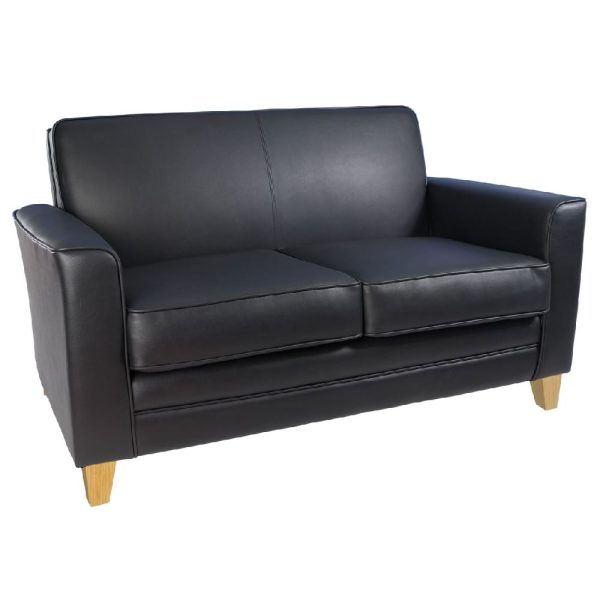 Nampa Leather 2 Seater Sofa With Light Oak Legs In Black | Bed Sava