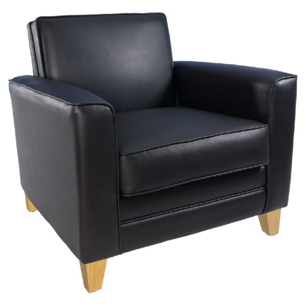 Nampa Leather Armchair With Light Oak Legs In Black | Bed Sava