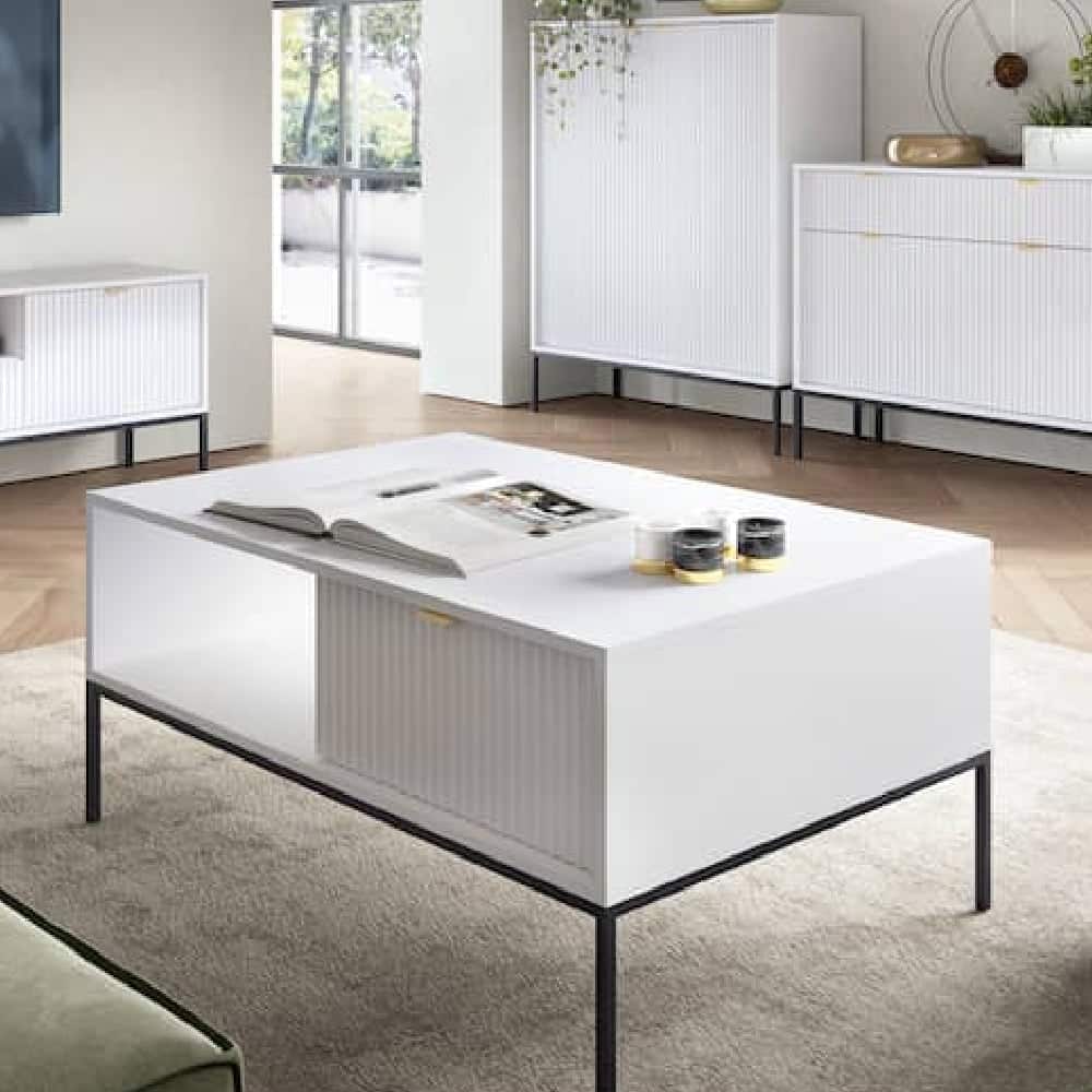 Napa Wooden Coffee Table With 1 Drawer In Matt White