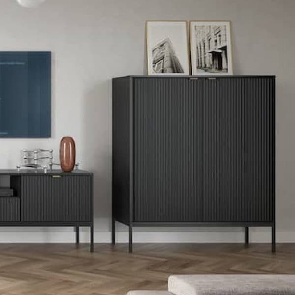 Napa Wooden Storage Cabinet With 2 Doors In Matt Black | Bed Sava