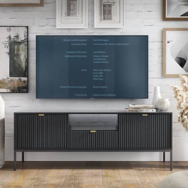 Napa Wooden TV Stand With 2 Doors 1 Drawer In Matt Black | Bed Sava