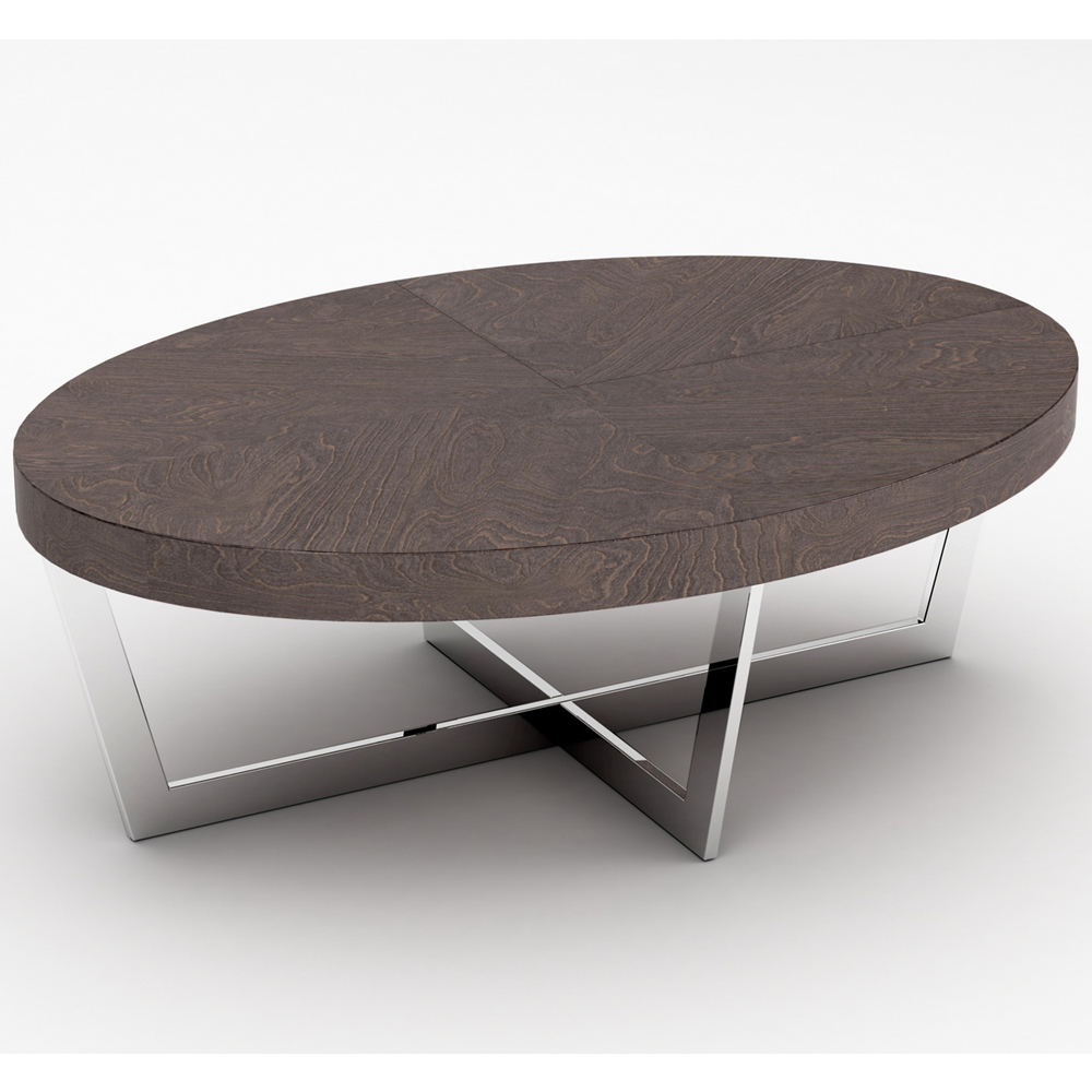 Napoli High Gloss Oval Coffee Table With Steel Base In Acorn