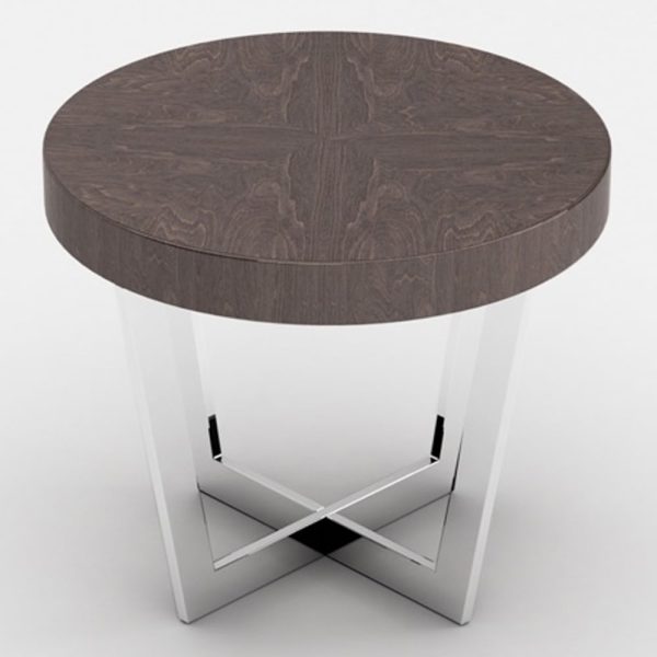 Napoli High Gloss Round End Table With Steel Base In Acorn | Bed Sava
