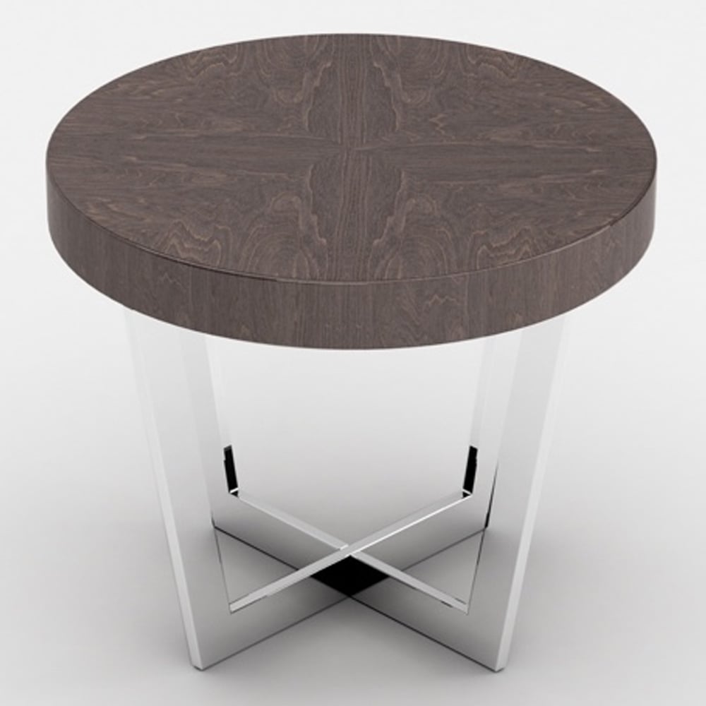 Napoli High Gloss Round End Table With Steel Base In Acorn