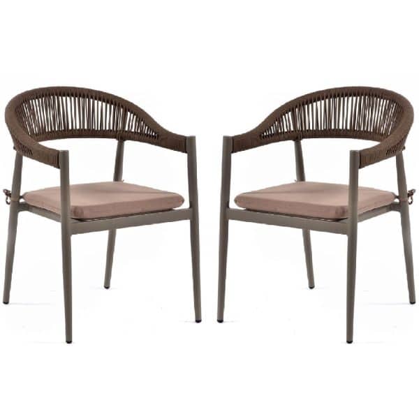Nardo Taupe Weave Arm Chairs With Cushion In Pair | Bed Sava