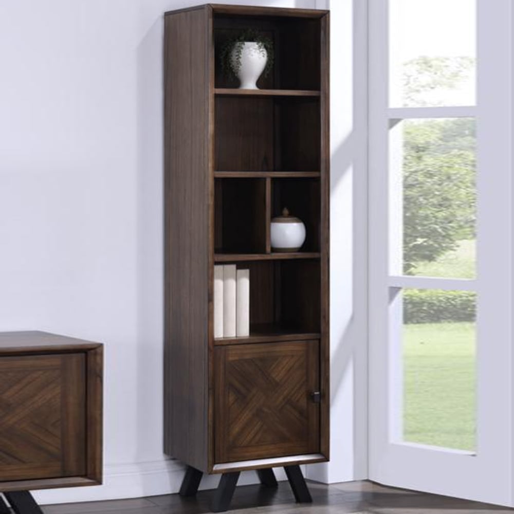 Narva Wooden Bookcase With 1 Door In Walnut