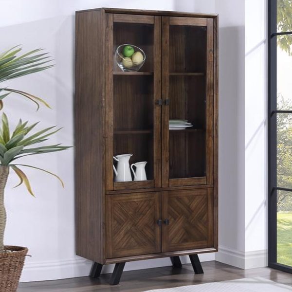 Narva Wooden Display Cabinet With 4 Doors In Walnut | Bed Sava