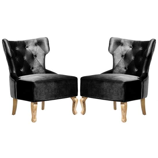 Narvel Black Velvet Dining Chairs With Wooden Legs In Pair