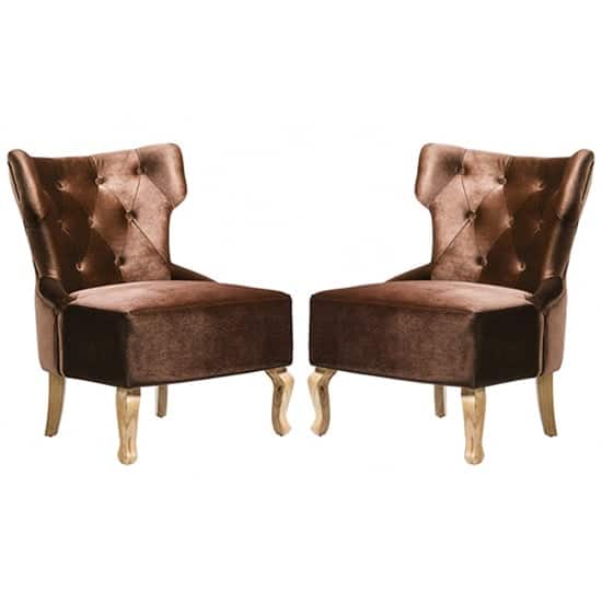Narvel Brown Velvet Dining Chairs With Wooden Legs In Pair