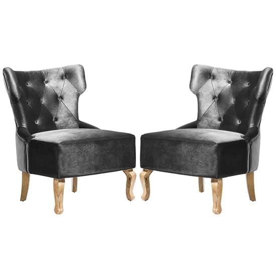 Narvel Grey Velvet Dining Chairs With Wooden Legs In Pair