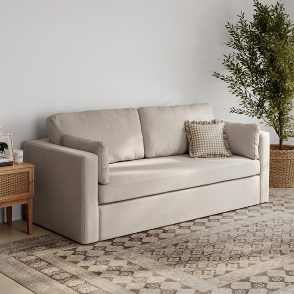 Nashville Linen Fabric 3 Seater Sofa In Stone | Bed Sava