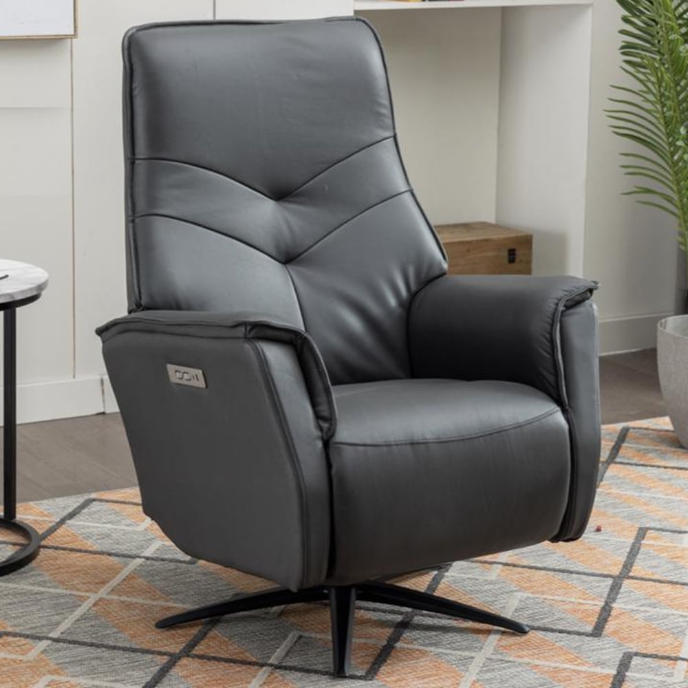 Nathon Leather Electric Recliner Armchair In Anthracite