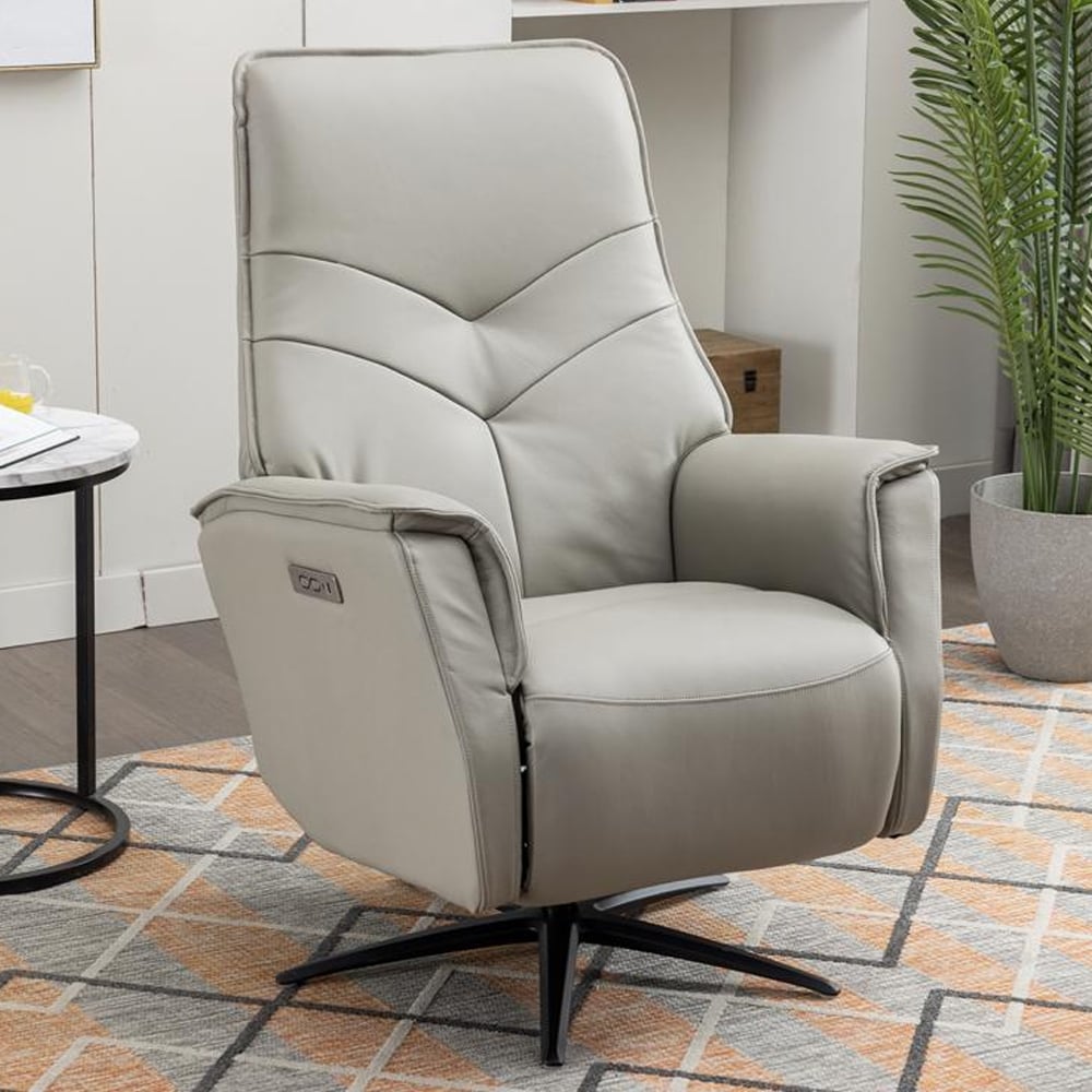 Nathon Leather Electric Recliner Armchair In Moon