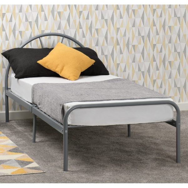 Natick Metal Single Bed In Silver | Bed Sava