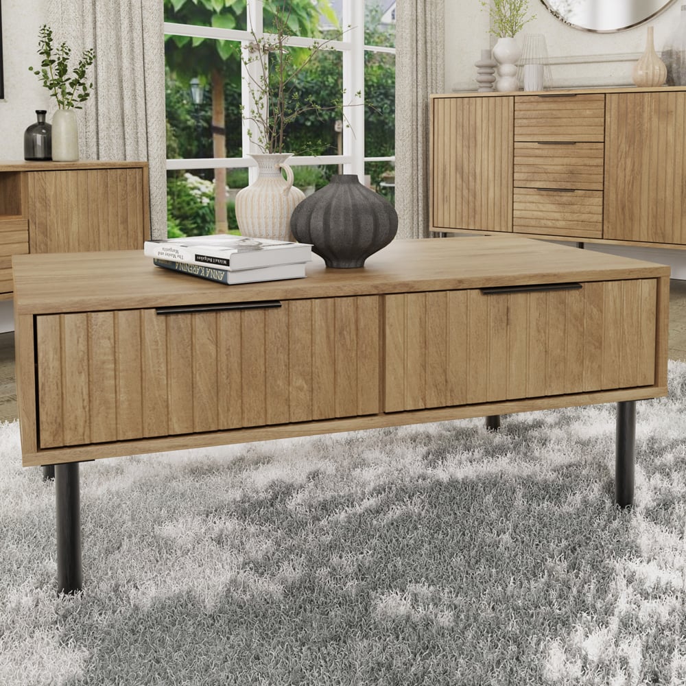 Natick Wooden Coffee Table With 2 Drawers In Oak