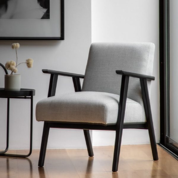 Neelan Fibre Armchair With Wooden Legs In Stone | Bed Sava