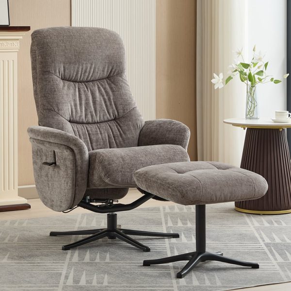 Nepean Fabric Recliner Chair With Stool In Ash | Bed Sava