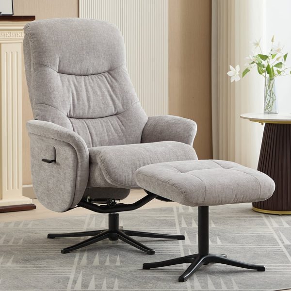 Nepean Fabric Recliner Chair With Stool In Cloud | Bed Sava