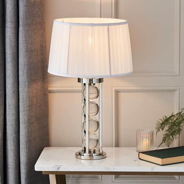 Nephi Clear Glass Crystal Table Lamp In Polished Nickel | Bed Sava