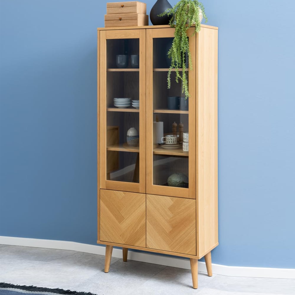 Nephi Wooden Display Cabinet With 4 Doors In Oak