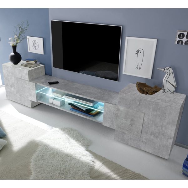 Nevaeh Wooden TV Stand With 2 Doors In Concrete Effect And LED Lights | Bed Sava
