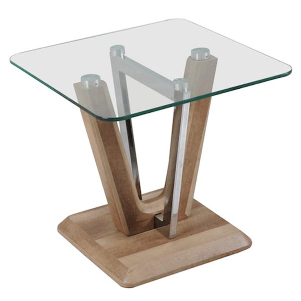Newark Clear Glass End Table With Chrome And Wooden Base | Bed Sava