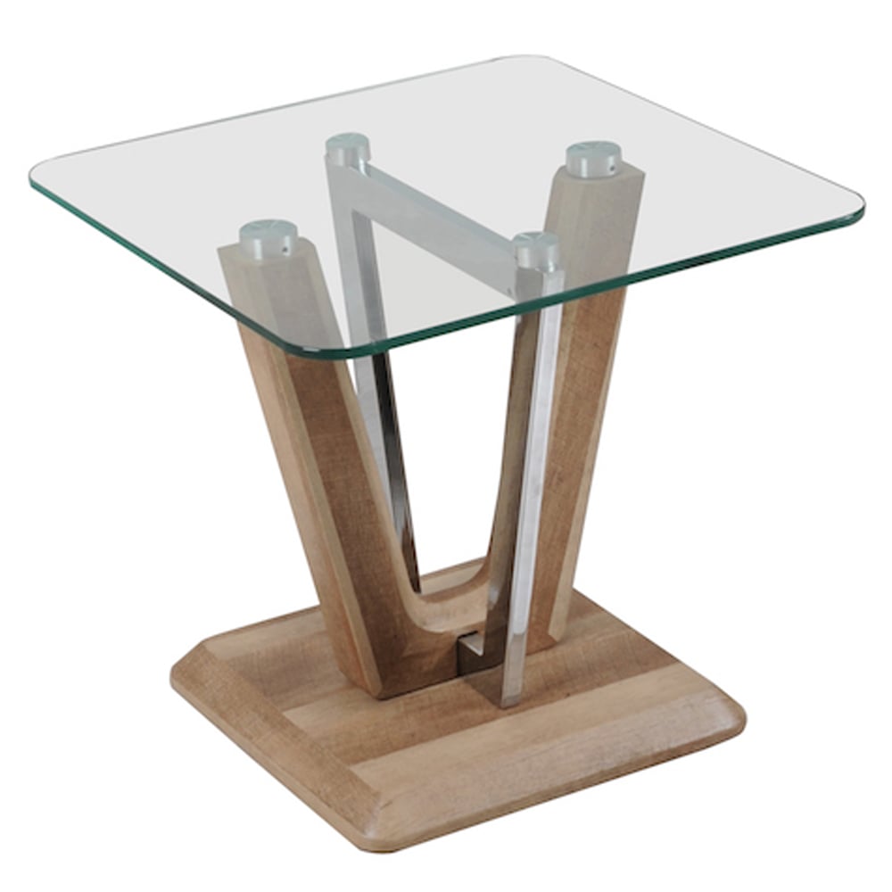 Newark Clear Glass End Table With Chrome And Wooden Base