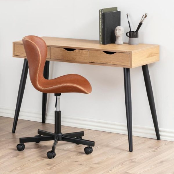Newark Wooden Laptop Desk With 3 Drawers In Matt Wild Oak | Bed Sava