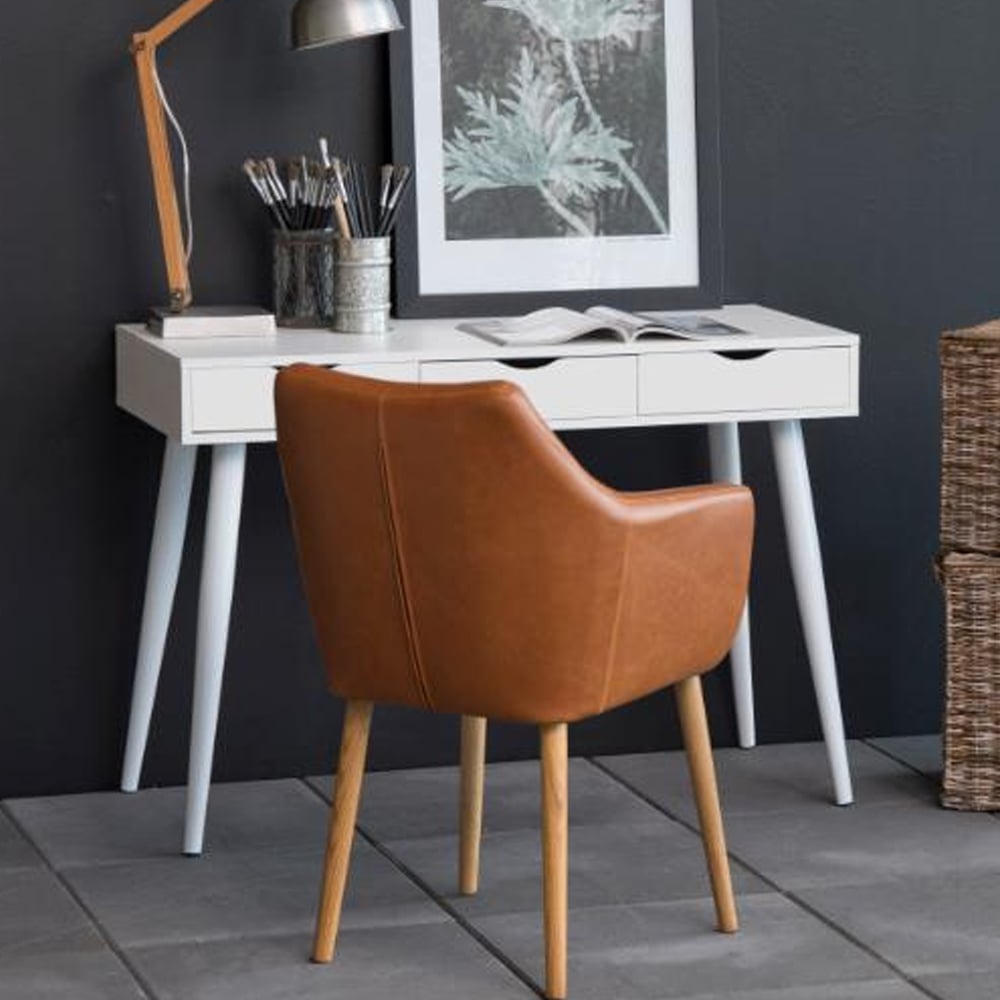 Newark Wooden Laptop Desk With 3 Drawers In White