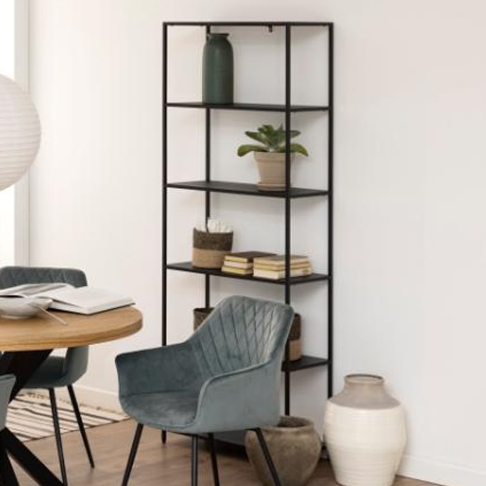 Newberry Metal Bookcase With 5 Shelves In Matt Black
