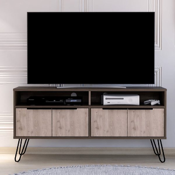 Newcastle Wooden TV Stand With 4 Doors In Brown And Oak | Bed Sava