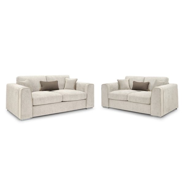 Newnan Fabric 3+2 Seater Sofa Set In Beige | Bed Sava