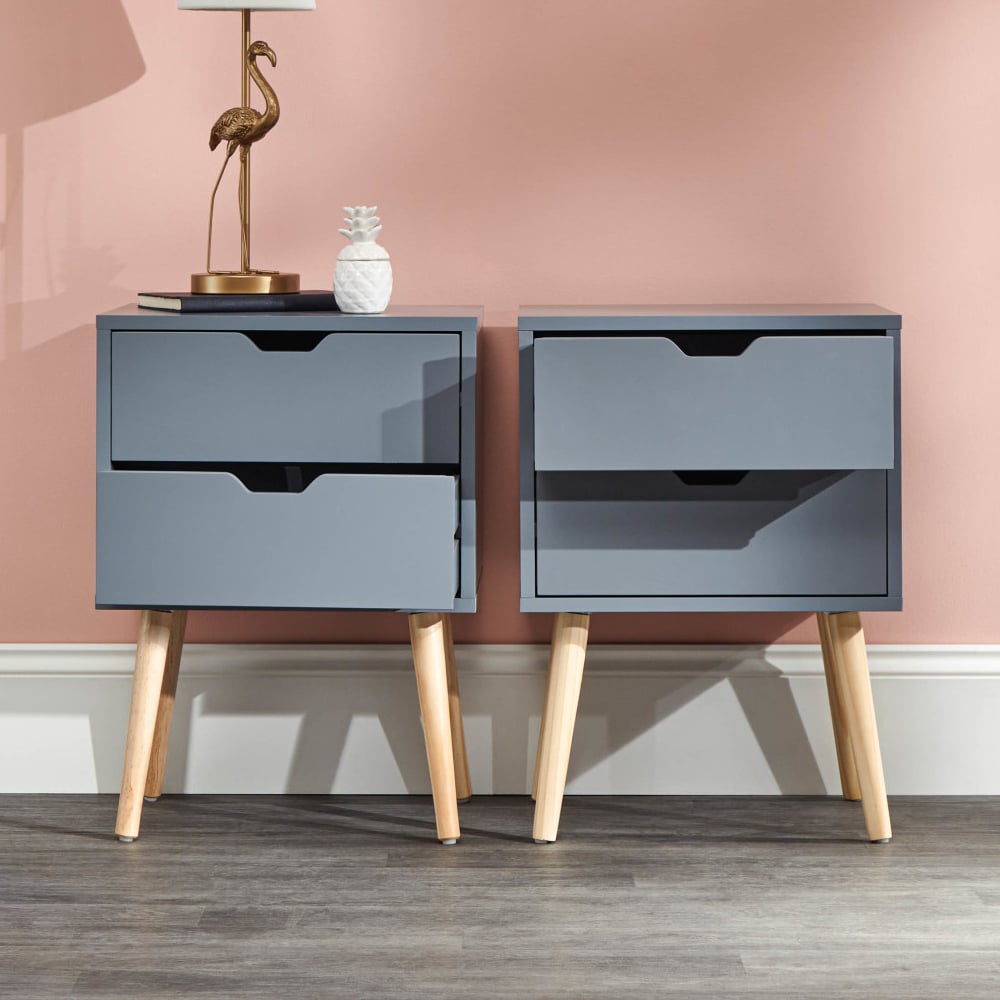 Niceville Dark Grey Wooden Bedside Cabinets In Pair
