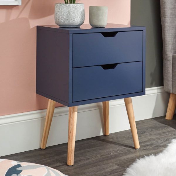 Niceville Wooden Bedside Cabinet With 2 Drawers In Blue | Bed Sava