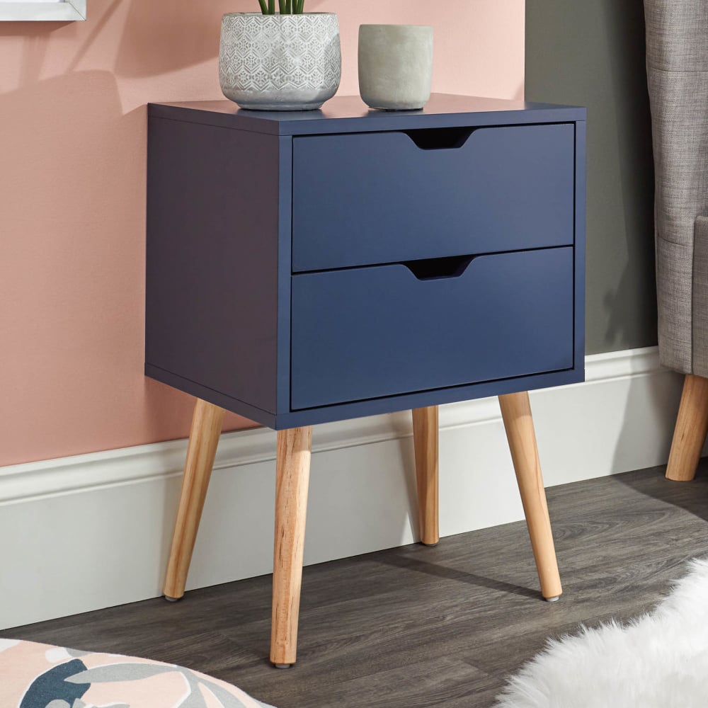 Niceville Wooden Bedside Cabinet With 2 Drawers In Blue