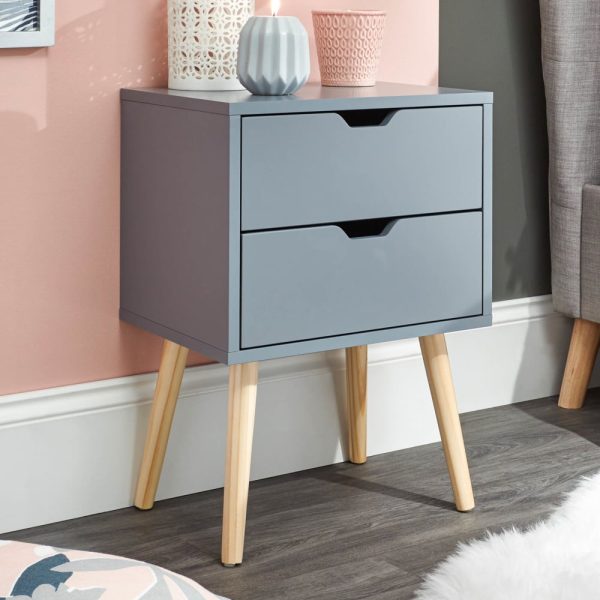 Niceville Wooden Bedside Cabinet With 2 Drawers In Dark Grey | Bed Sava