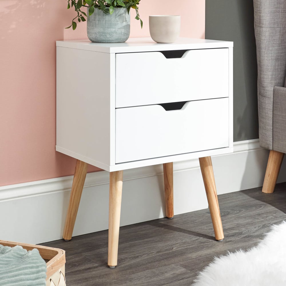 Niceville Wooden Bedside Cabinet With 2 Drawers In White