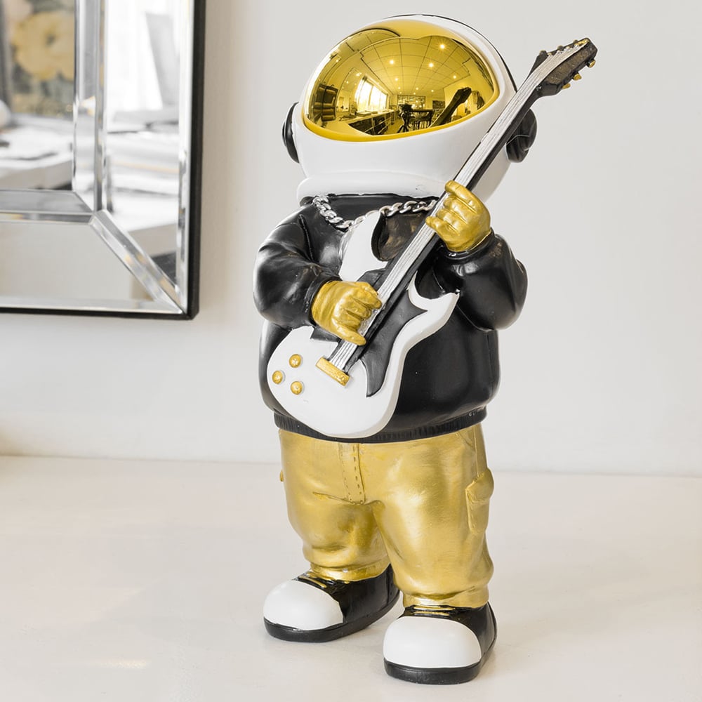 Nicolet Rocking Guitar Astronaut Sculpture In Black White And Gold