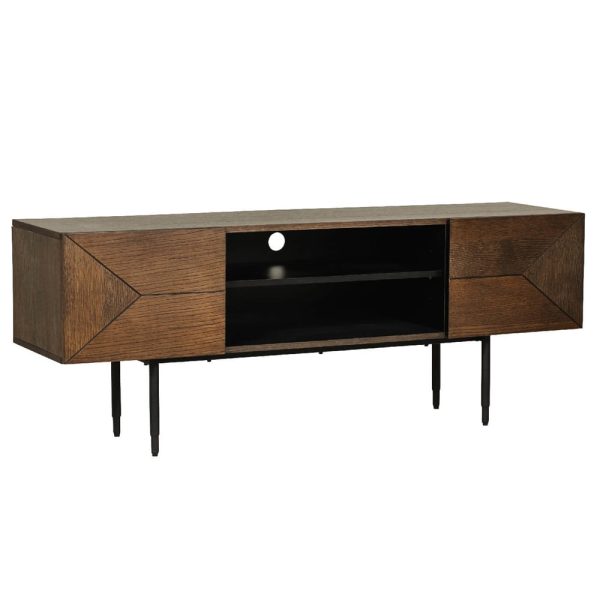 Niles Wooden TV Stand With 2 Doors In Smoked Oak | Bed Sava