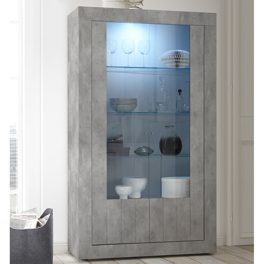Nitro Wooden Display Cabinet With 2 Doors In Cement And LED