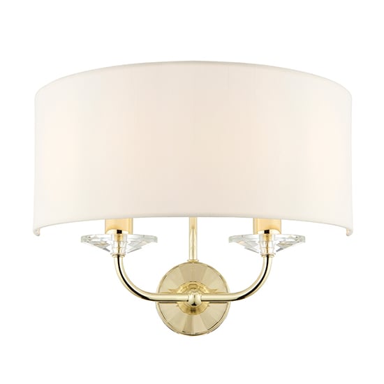 Nixon 2 Lights Vintage White Fabric Wall Light In Brass