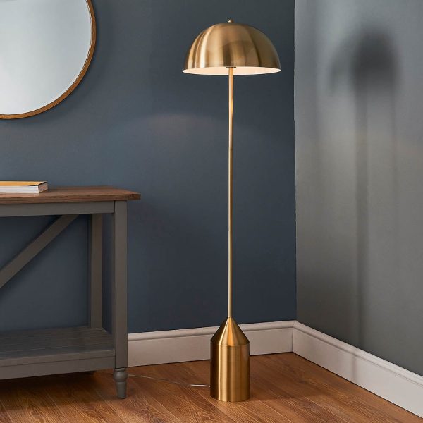 Norman Gloss White Shade Floor Lamp In Antique Brass | Bed Sava