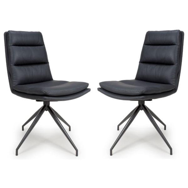 Norton Black Leather Dining Chairs With Metal Legs In Pair | Bed Sava