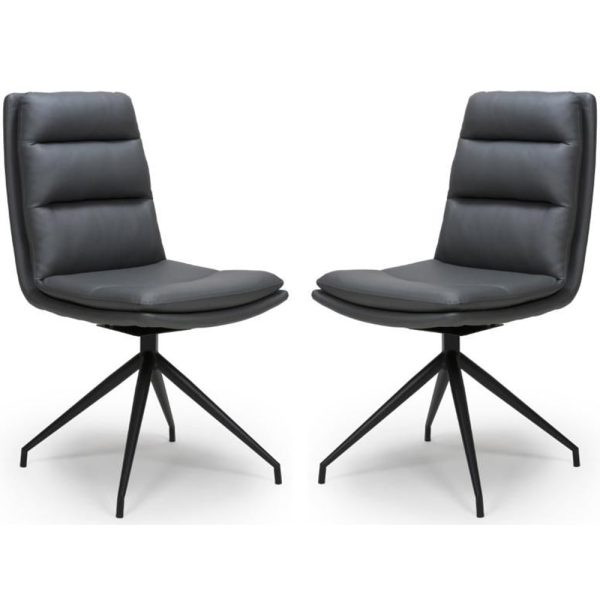 Norton Grey Leather Dining Chairs With Metal Legs In Pair | Bed Sava
