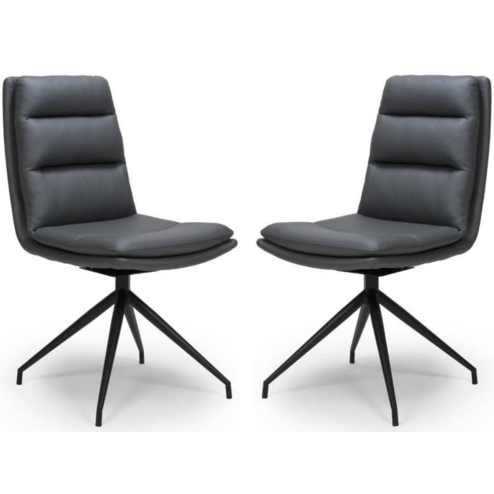 Norton Grey Leather Dining Chairs With Metal Legs In Pair
