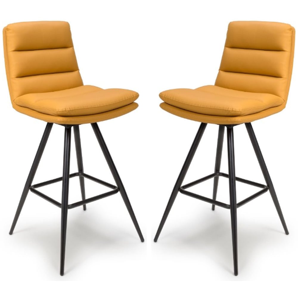Norton Ochre Leather Bar Chairs With Metal Legs In Pair