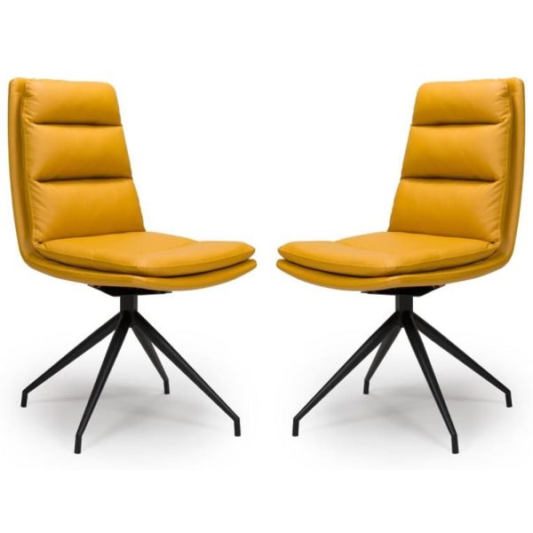 Norton Ochre Leather Dining Chairs With Metal Legs In Pair | Bed Sava