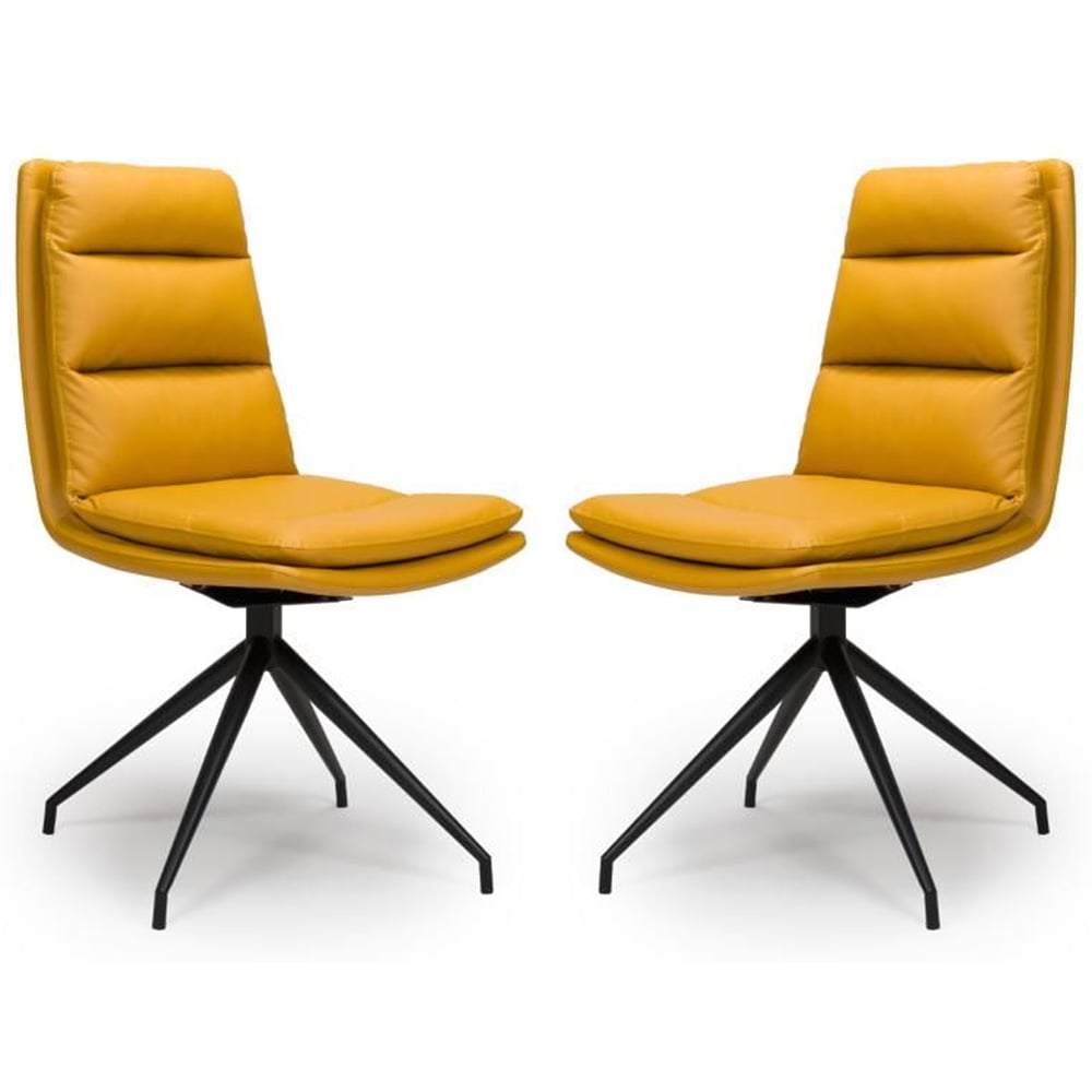 Norton Ochre Leather Dining Chairs With Metal Legs In Pair