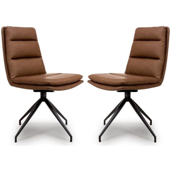 Norton Tan Leather Dining Chairs With Metal Legs In Pair | Bed Sava